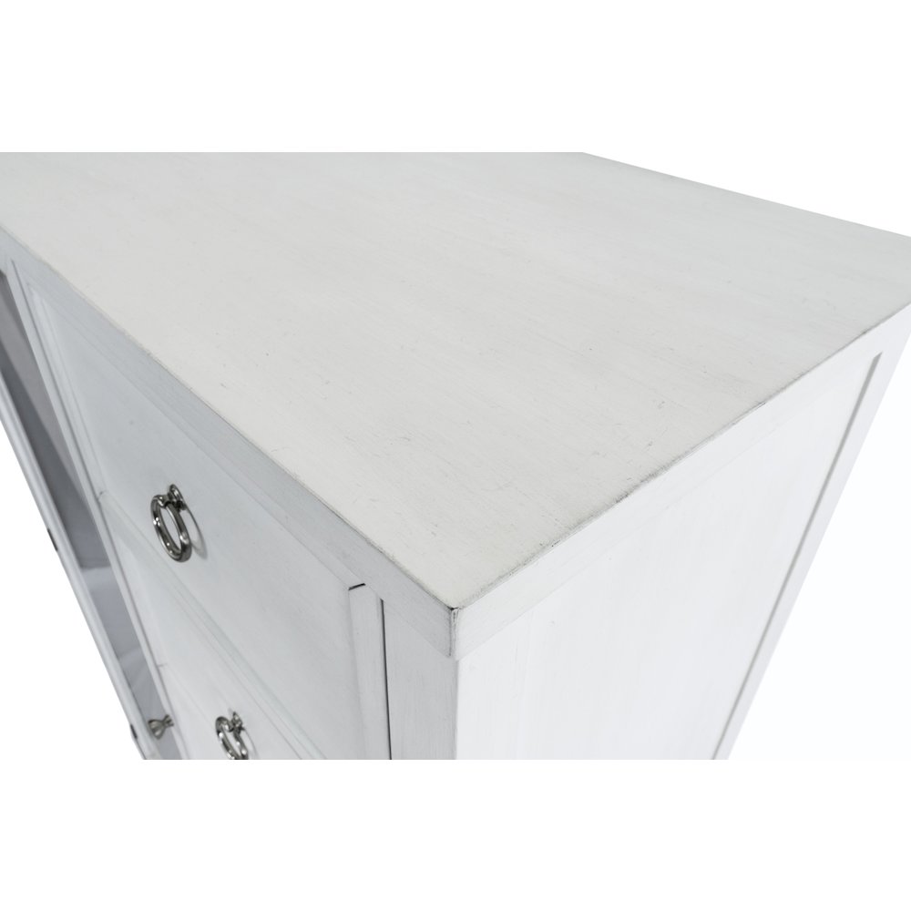 Point Breeze - Mirrored Door Chest - Fresh White with Soft Grey Glaze Finish. Picture 7