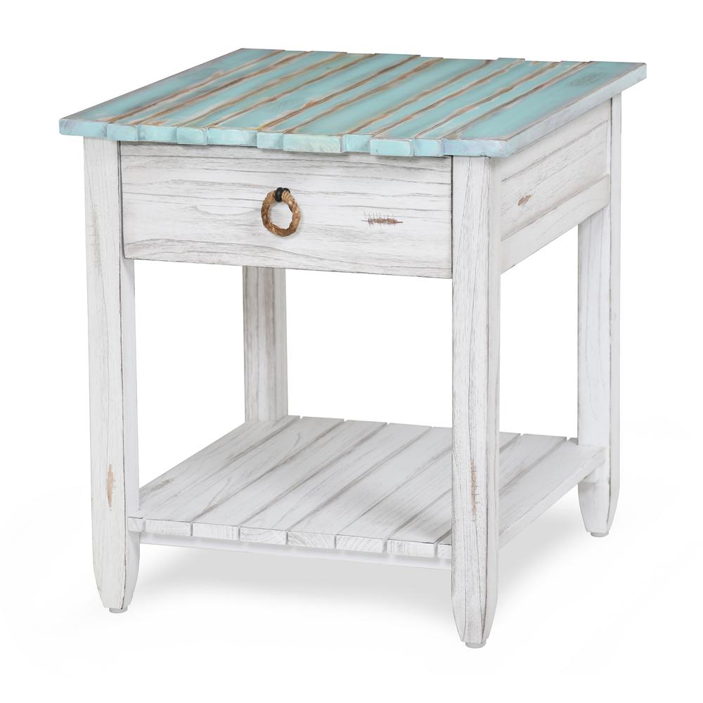 Picket Fence - End Table - Distressed Bleu, White Finish. Picture 2