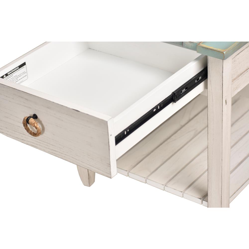 Picket Fence - End Table - Distressed Bleu, White Finish. Picture 3