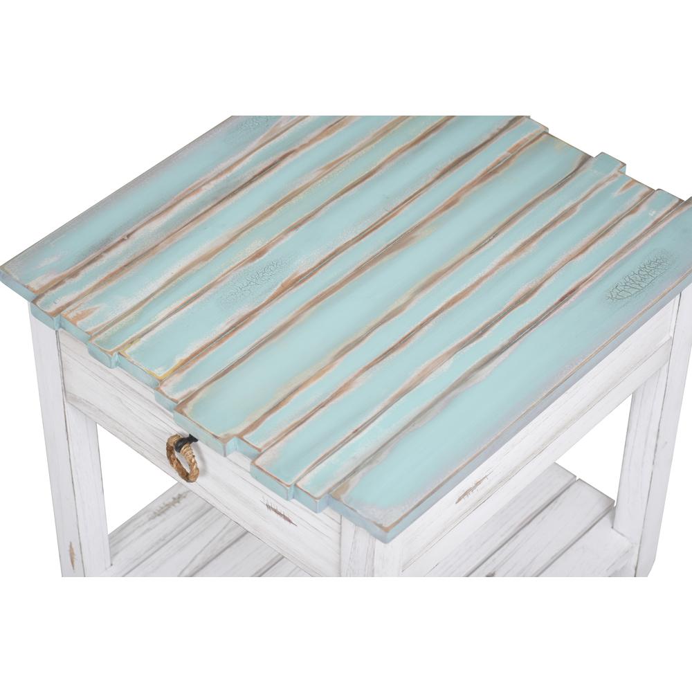 Picket Fence - End Table - Distressed Bleu, White Finish. Picture 1