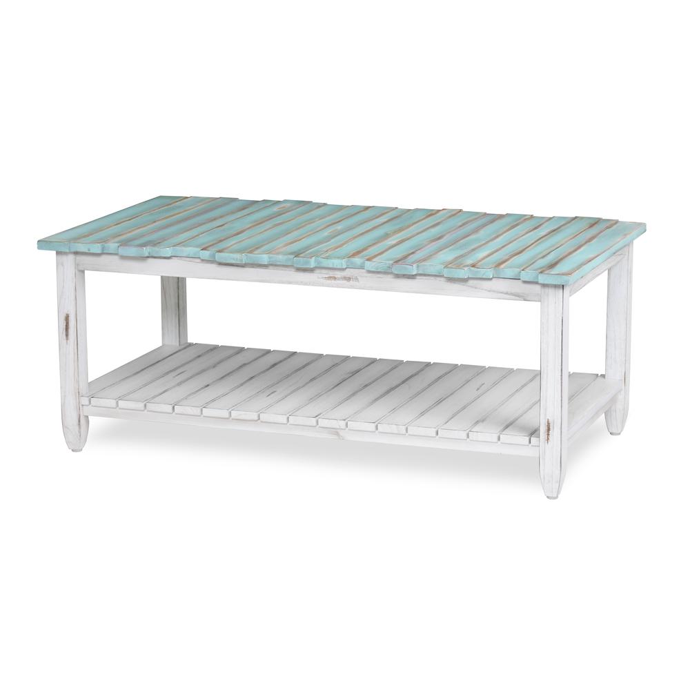 Picket Fence - Coffee Table - Distressed Bleu, White Finish. Picture 1