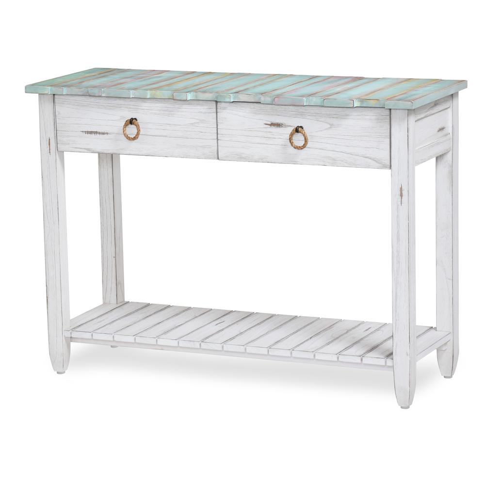 Picket Fence - Console Table - Distressed Bleu, White Finish. Picture 6