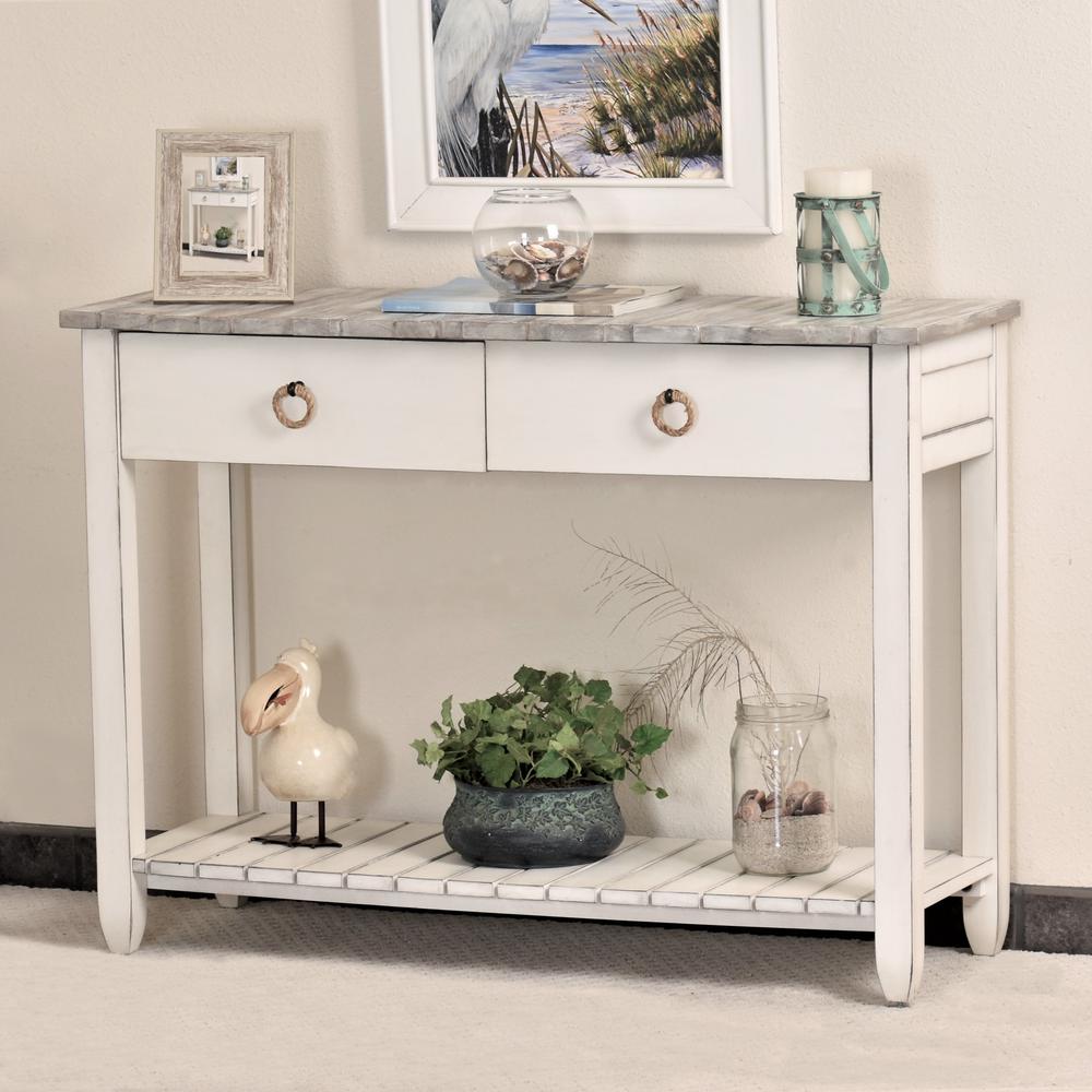Picket Fence - Console Table - Distressed Grey, White Finish. Picture 4