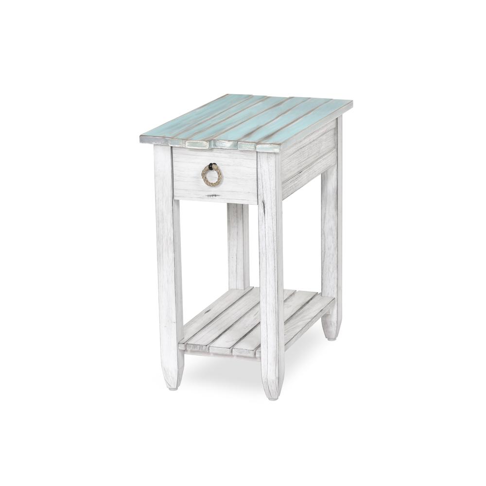 Picket Fence - Chairside Table - Distressed Bleu, White Finish. Picture 9