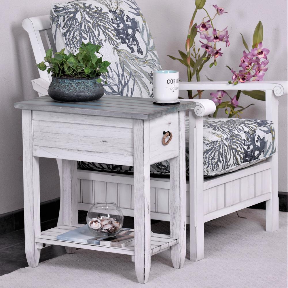 Picket Fence - Chairside Table - Distressed Bleu, White Finish. Picture 1