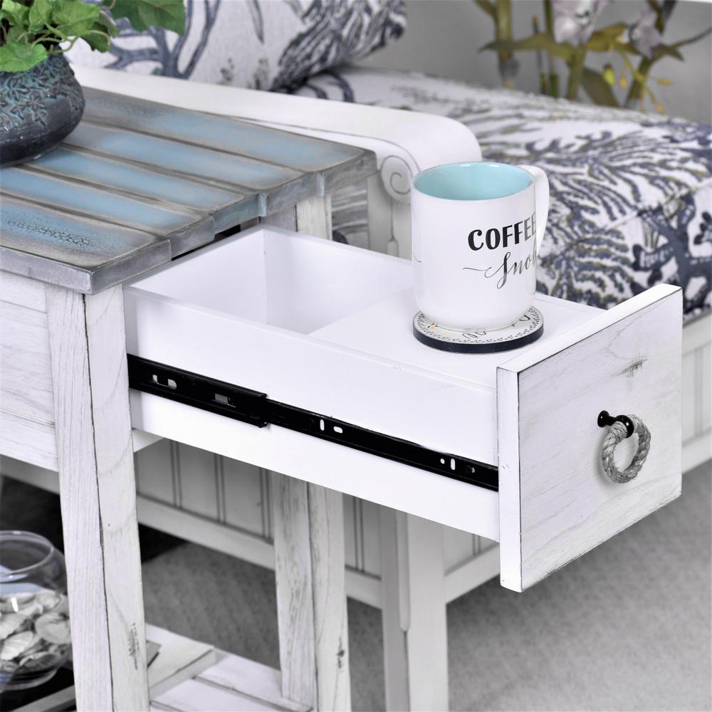 Picket Fence - Chairside Table - Distressed Bleu, White Finish. Picture 2
