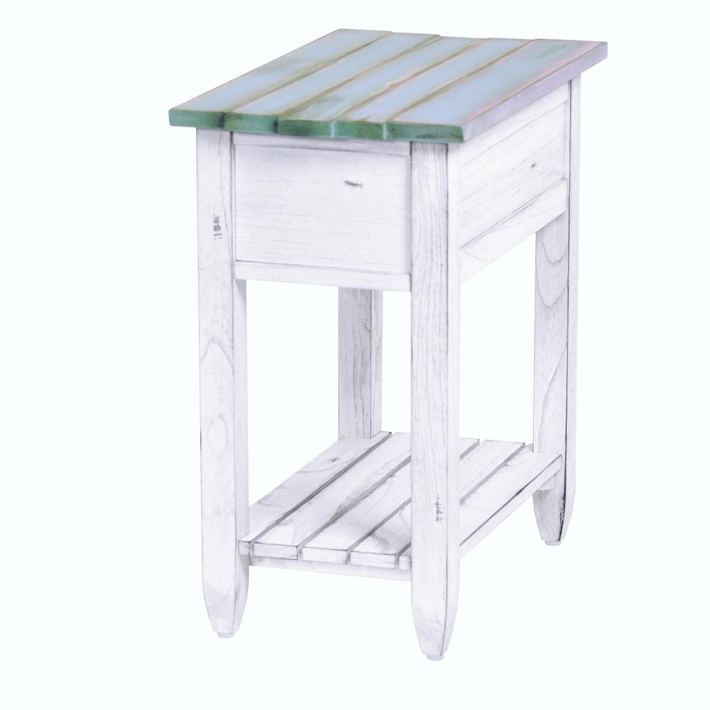 Picket Fence - Chairside Table - Distressed Bleu, White Finish. Picture 8