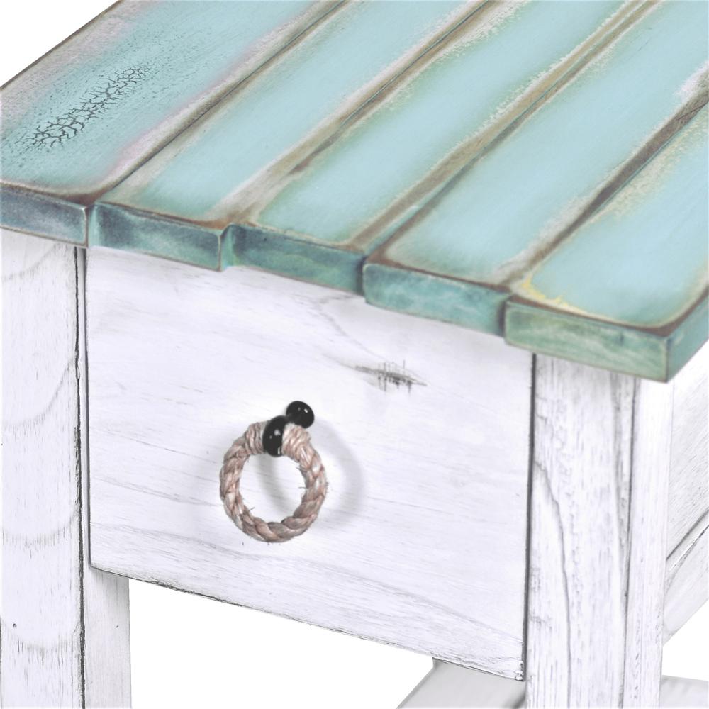 Picket Fence - Chairside Table - Distressed Bleu, White Finish. Picture 4