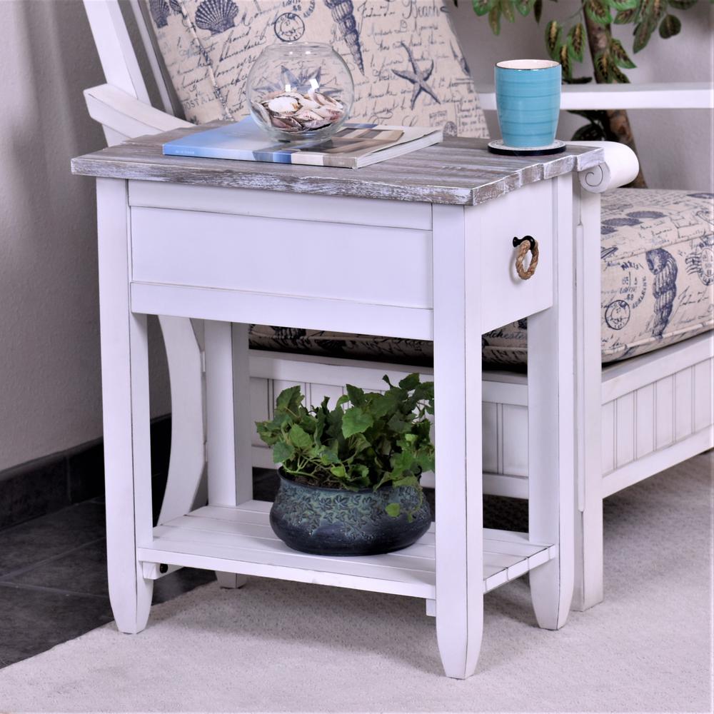 Picket Fence - Chairside Table - Distressed Grey, White Finish. Picture 2