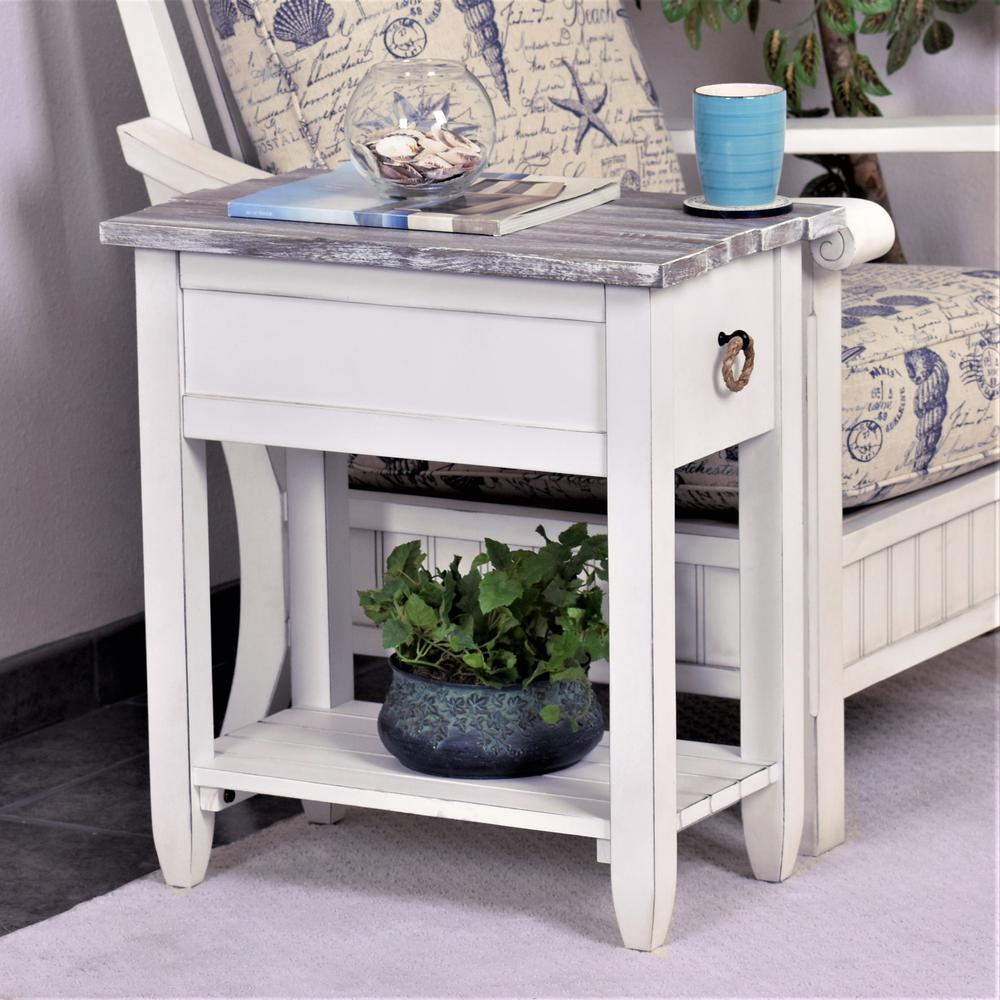 Picket Fence - Chairside Table - Distressed Grey, White Finish. Picture 4