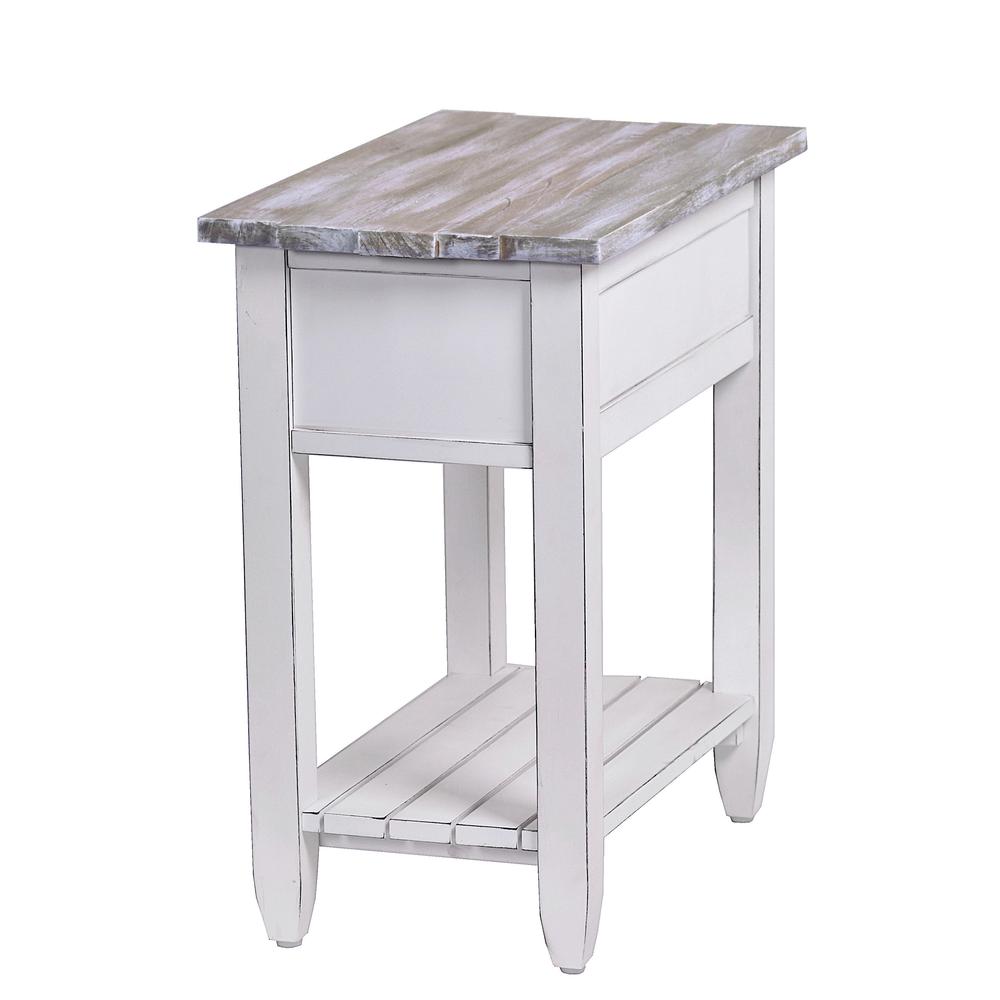 Picket Fence - Chairside Table - Distressed Grey, White Finish. Picture 1