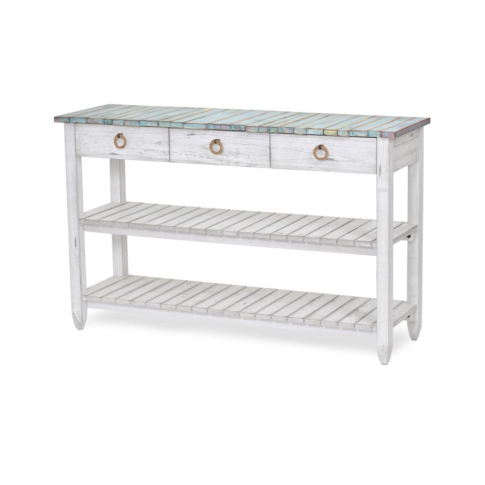 Picket Fence - Entertainment Center - Distressed Bleu, White Finish. Picture 2