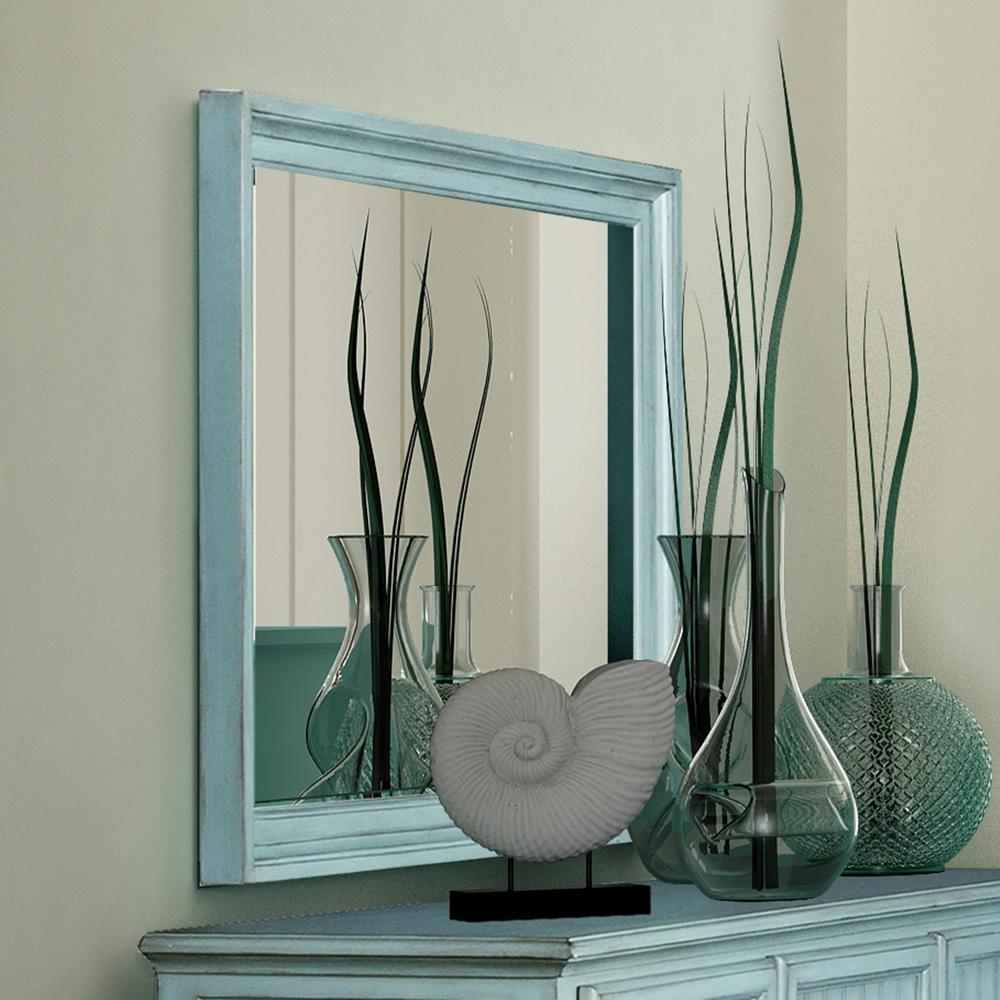Monaco - Rectangular Beveled Dresser Mirror - Bleu Finish. Picture 1