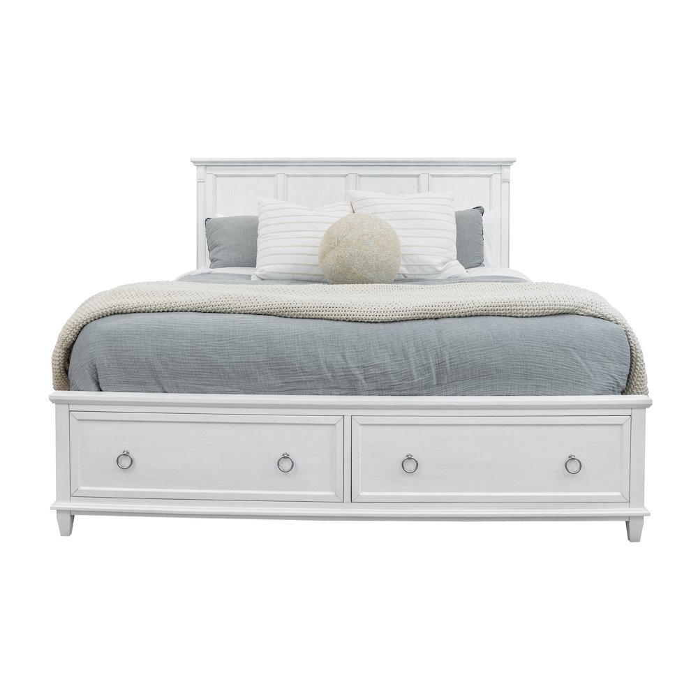 Point Breeze - Storage Bed - King - Fresh White with Soft Grey Glaze Finish. Picture 1