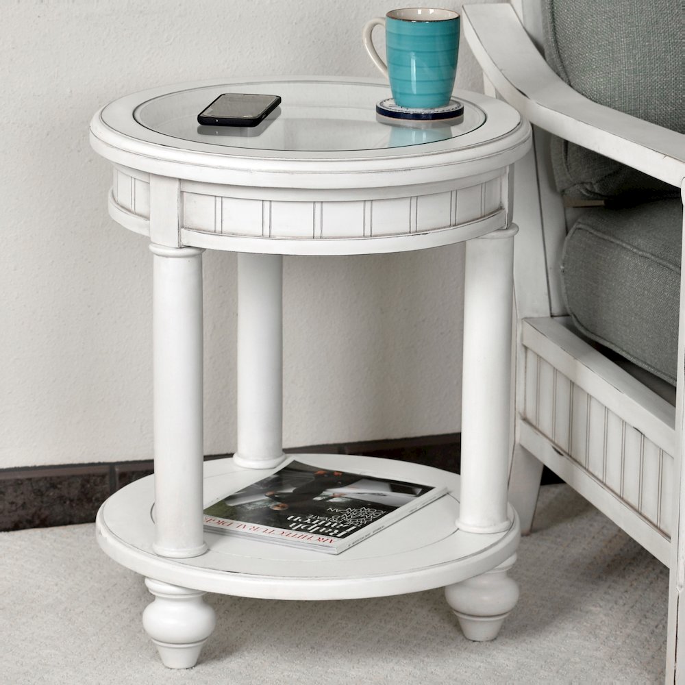 Monaco - Round End Table - Pelican Insert - Blanc Finish. Picture 2
