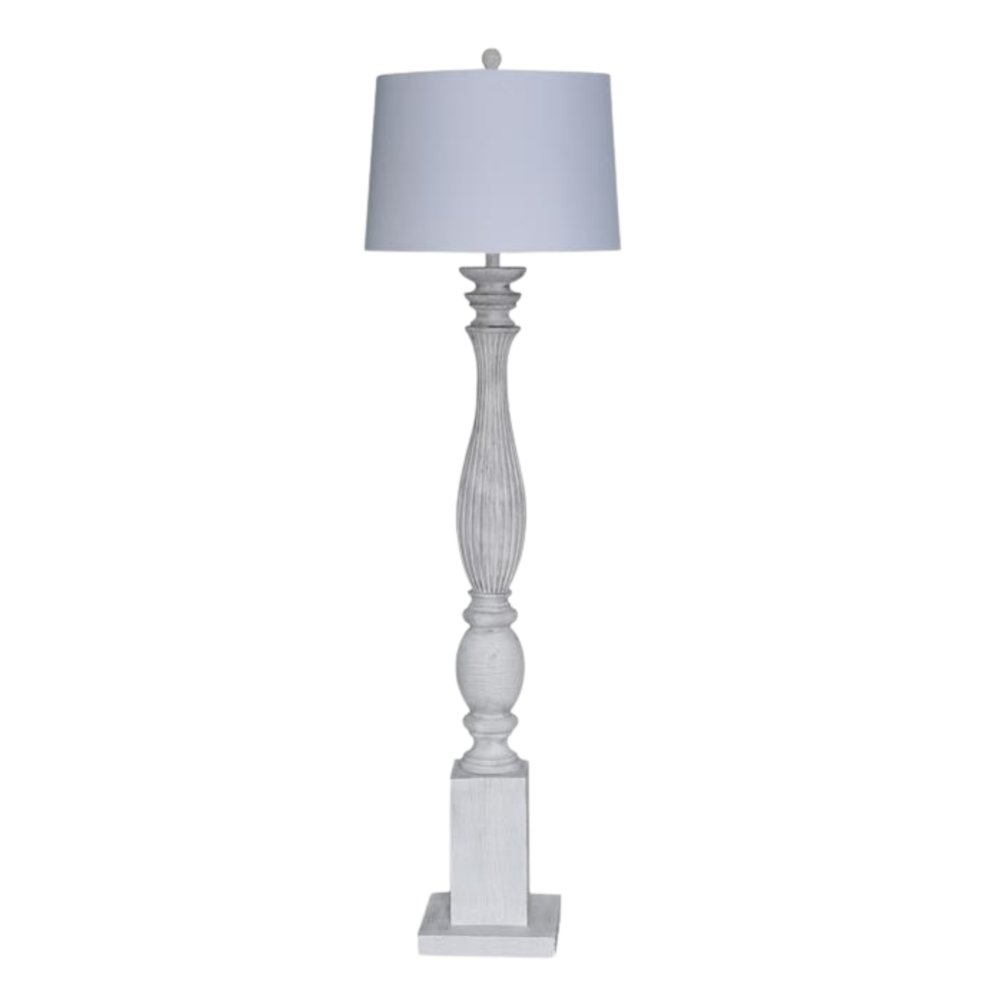Elmwood - 63" Distressed White Polyresin Floor Lamp - Distressed White Finish. Picture 1