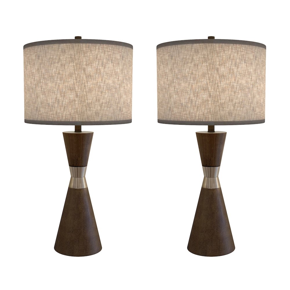 Hourglass, 30.5" Brown Resin & Metal Table Lamps (Set of 2, Contemporary). Picture 1