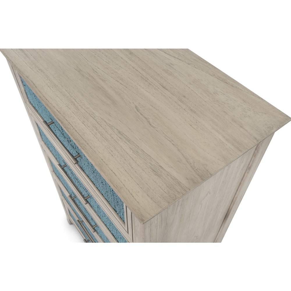 Ocean Isles 5 Drawer Woven Chest Ocean Blue and Aged Ivory Finish. Picture 5