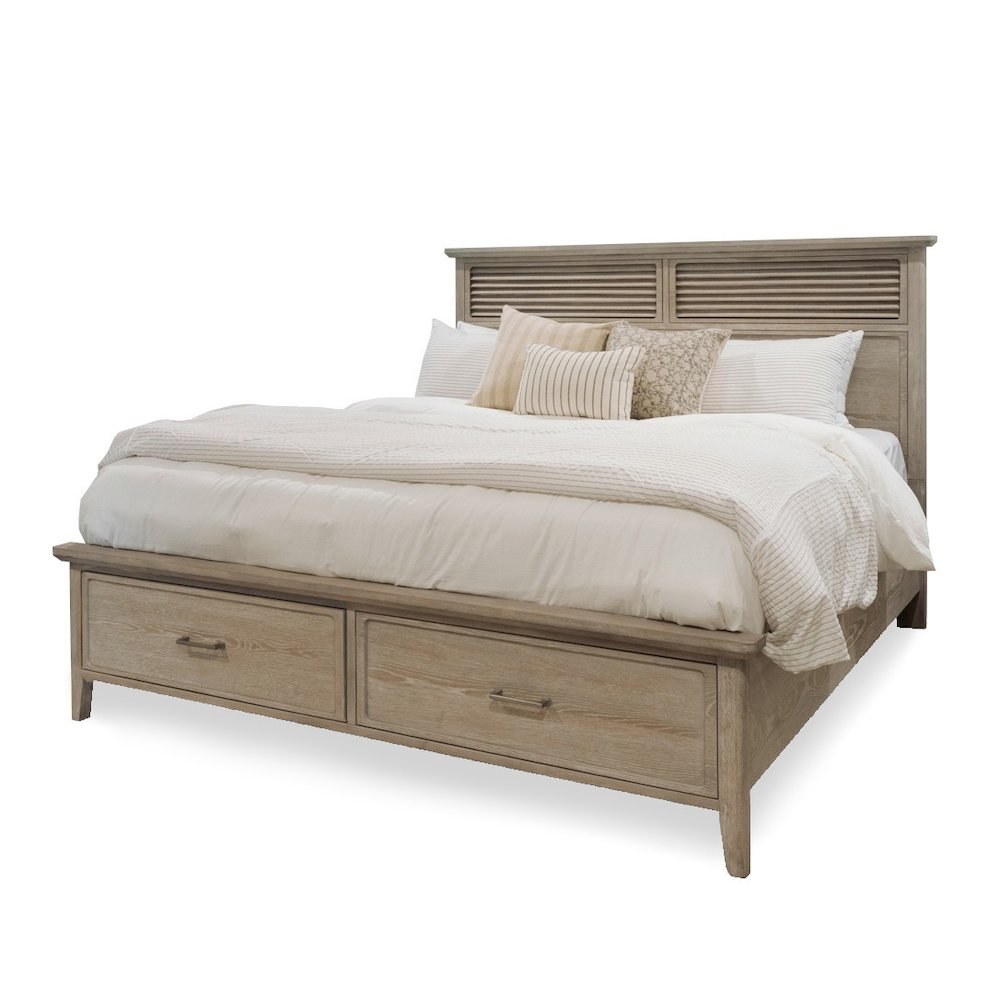 Cape May Queen Storage Bed Solid Wood Coastal Charm Glazed Driftwood Finish. Picture 1