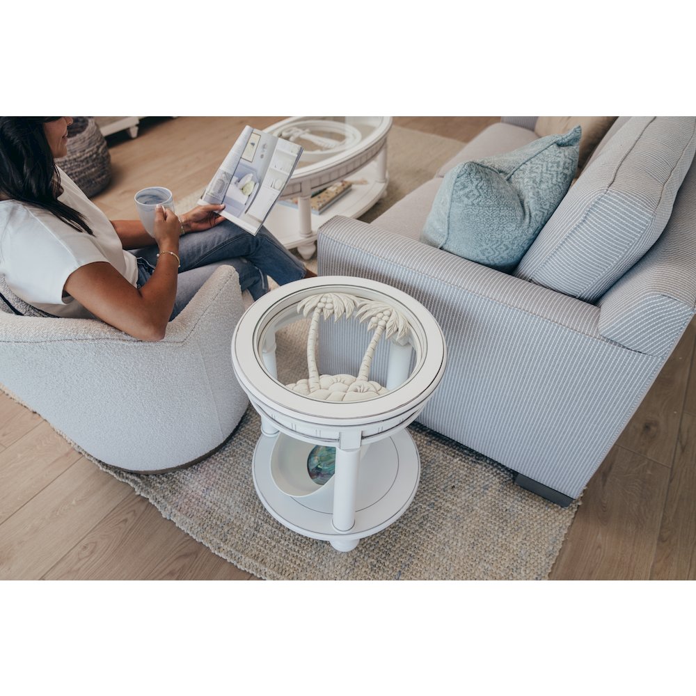 Monaco - Round End Table - Pelican Insert - Blanc Finish. Picture 11