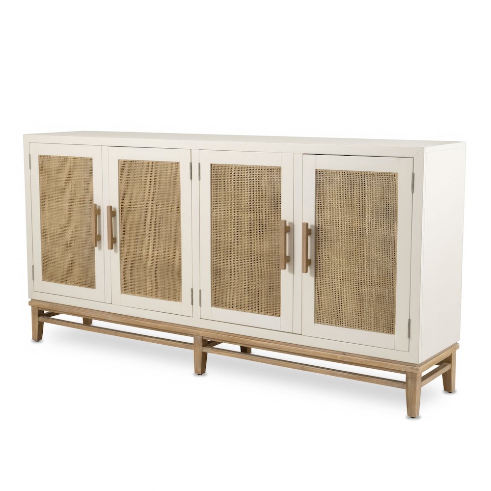 Venice - 4-Door Credenza - White, Natural Finish. Picture 1