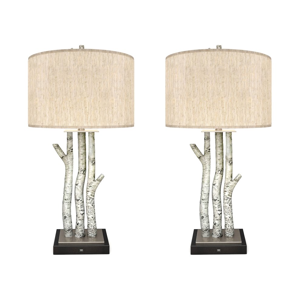 Birchwood Trio - 29.5" Table Lamp with USB - Set of 2 - White Wash Finish. Picture 1
