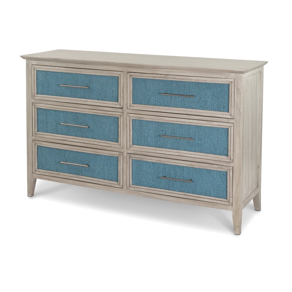 Ocean Isles 6 Drawer Woven Dresser Ocean Blue and Aged Ivory Finish. Picture 1