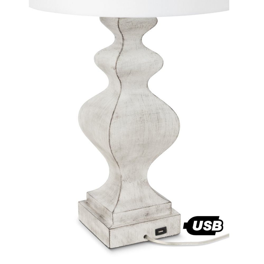 Cyrus - 32" White Farmhouse Polyresin Table Lamp with USB - Set of 2. Picture 5