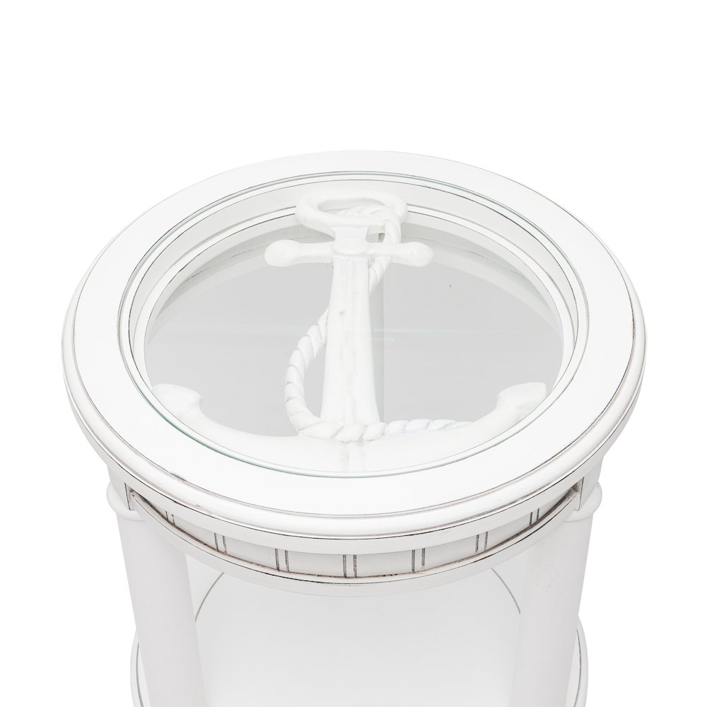 Monaco - Round End Table - Pelican Insert - Blanc Finish. Picture 5