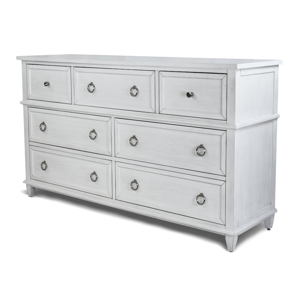 Point Breeze - 7 Drawer Dresser - Fresh White with Soft Grey Glaze Finish. Picture 1