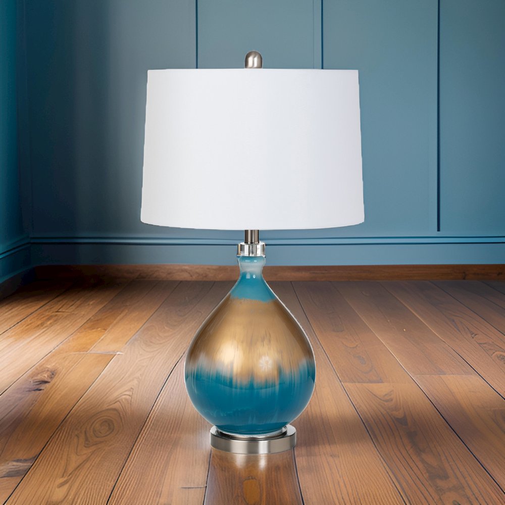 Jasmine 27" Gold/Blue Glass Table Lamp, (Set of 2). Picture 2
