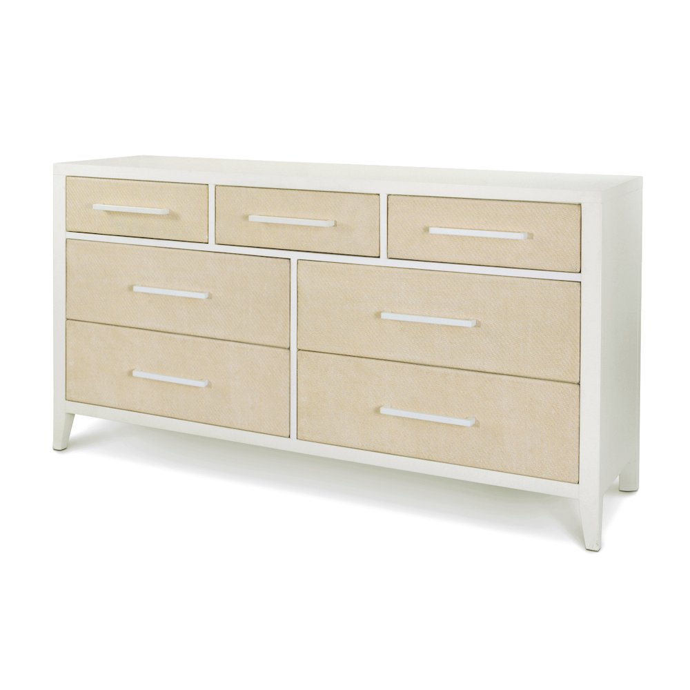 Miramar - 7 Drawer Woven Dresser - Sand and Stark White Finish. Picture 1