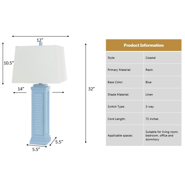 Shutter - 32" Table Lamp with USB - Set of 2 - Blue Finish. Picture 5