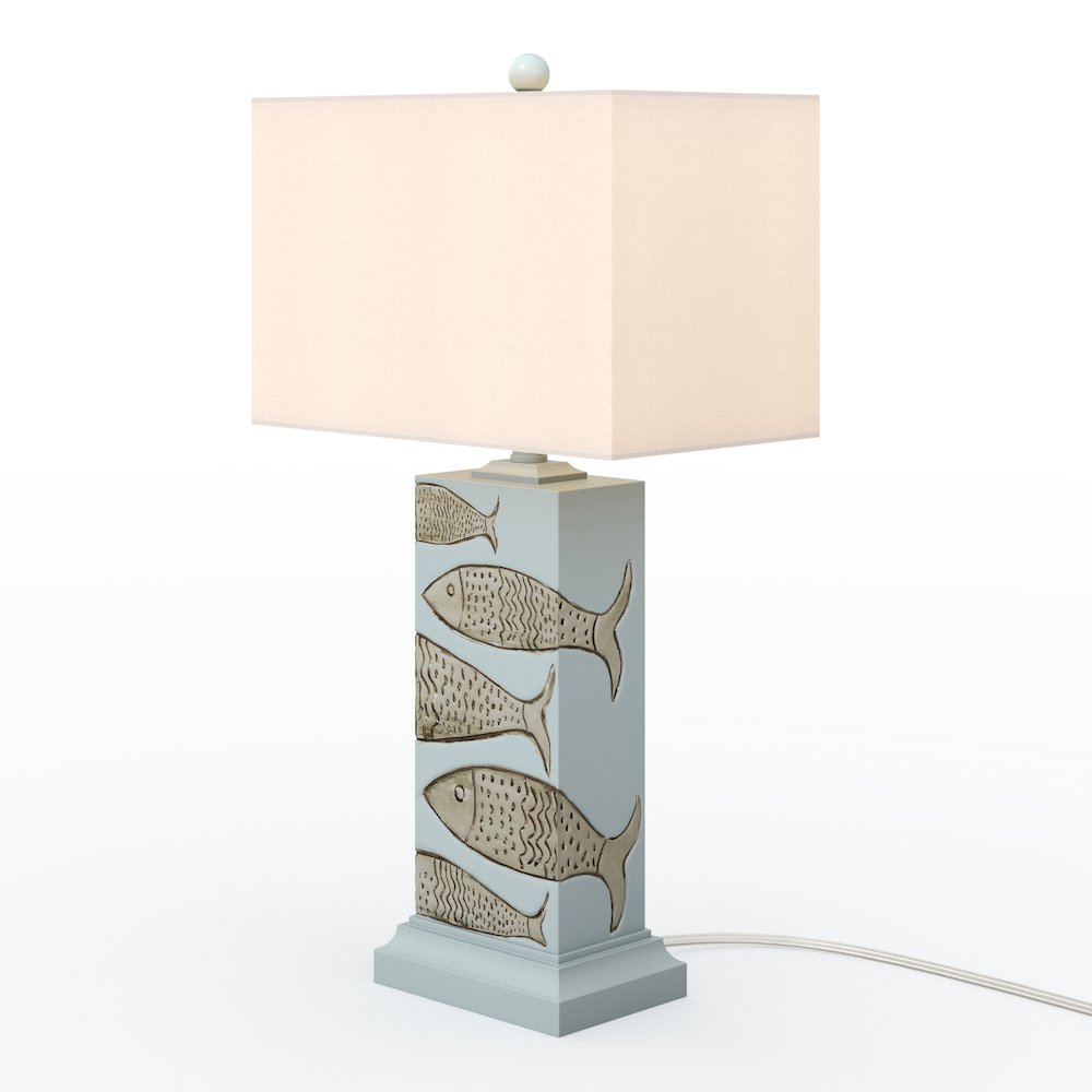Pompano - 28" Polyresin Coastal Fish Table Lamp - Set of 2 - Blue, White. Picture 6