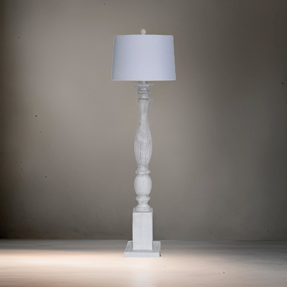 Elmwood - 63" Distressed White Polyresin Floor Lamp - Distressed White Finish. Picture 5