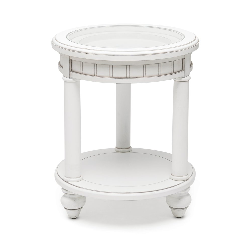 Monaco - Round End Table - Pelican Insert - Blanc Finish. Picture 8