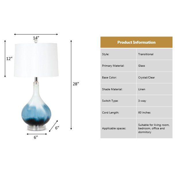 Ombre 28" Blue Tone Glass Table Lamp, (Set of 2). Picture 6