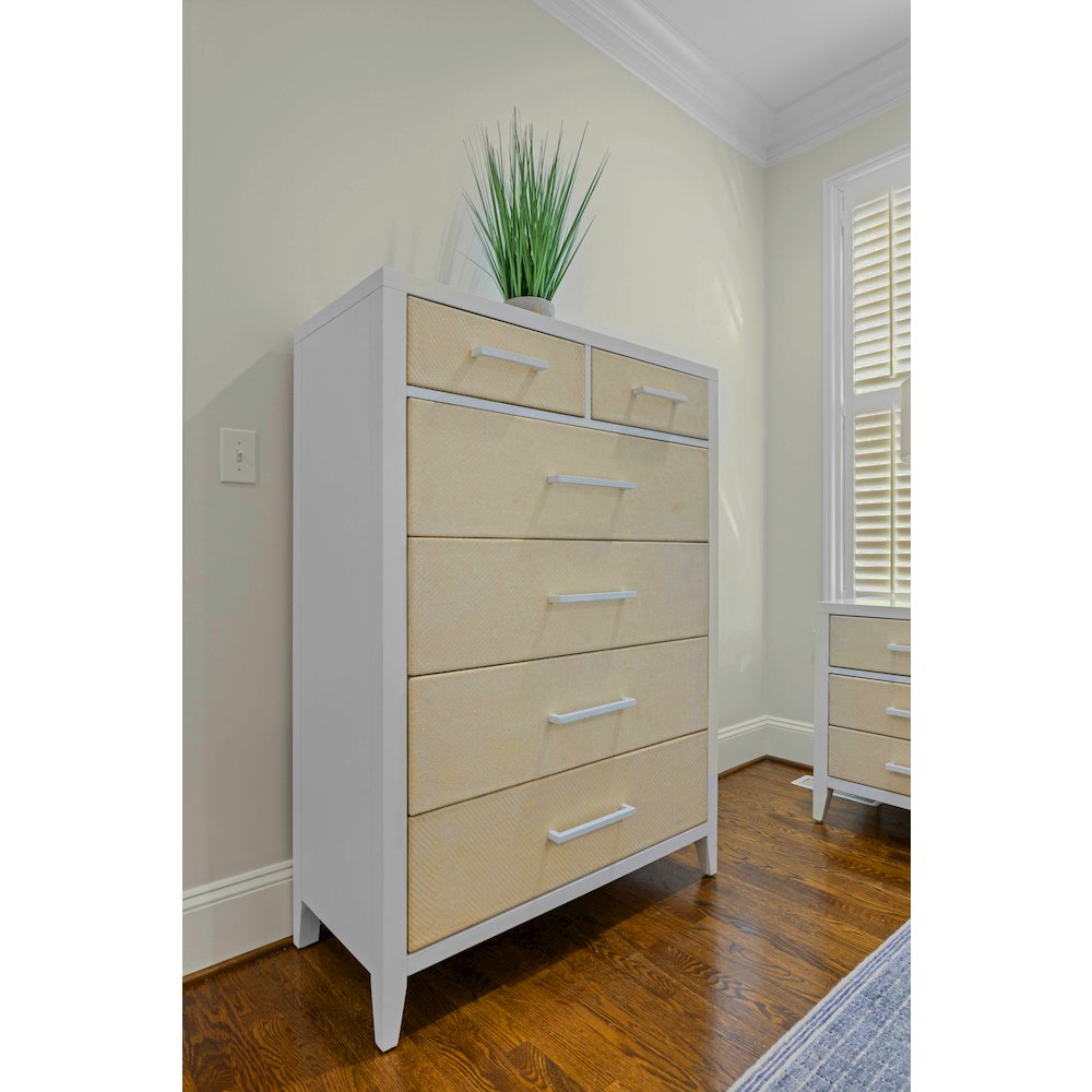 Miramar 6 Drawer Woven Chest Sand and Stark White Finish. Picture 9