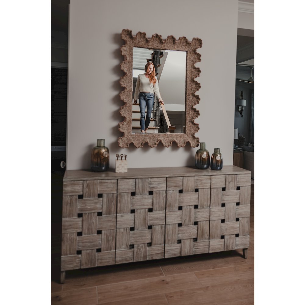 Wooden Weave - 4-Door Credenza with Soft Close Doors - Grey Finish. Picture 10
