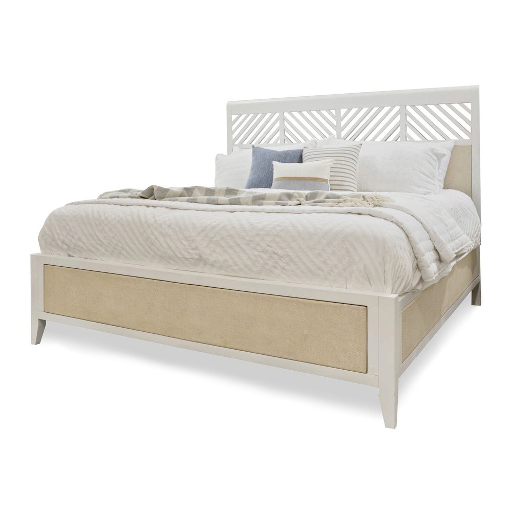 Miramar Queen Woven Bed Coastal Elegance Sand and Stark White Finish. Picture 1