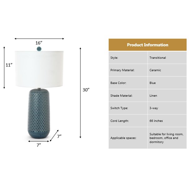 Marlin - 30" Ceramic Table Lamp - Set of 2 - Blue Finish. Picture 6