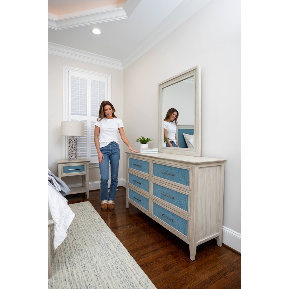Ocean Isles 6 Drawer Woven Dresser Ocean Blue and Aged Ivory Finish. Picture 7