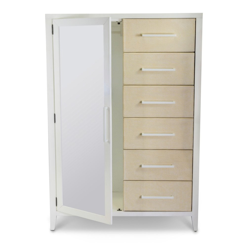 Miramar - Woven Mirrored Door Chest - Sand and Stark White Finish. Picture 4