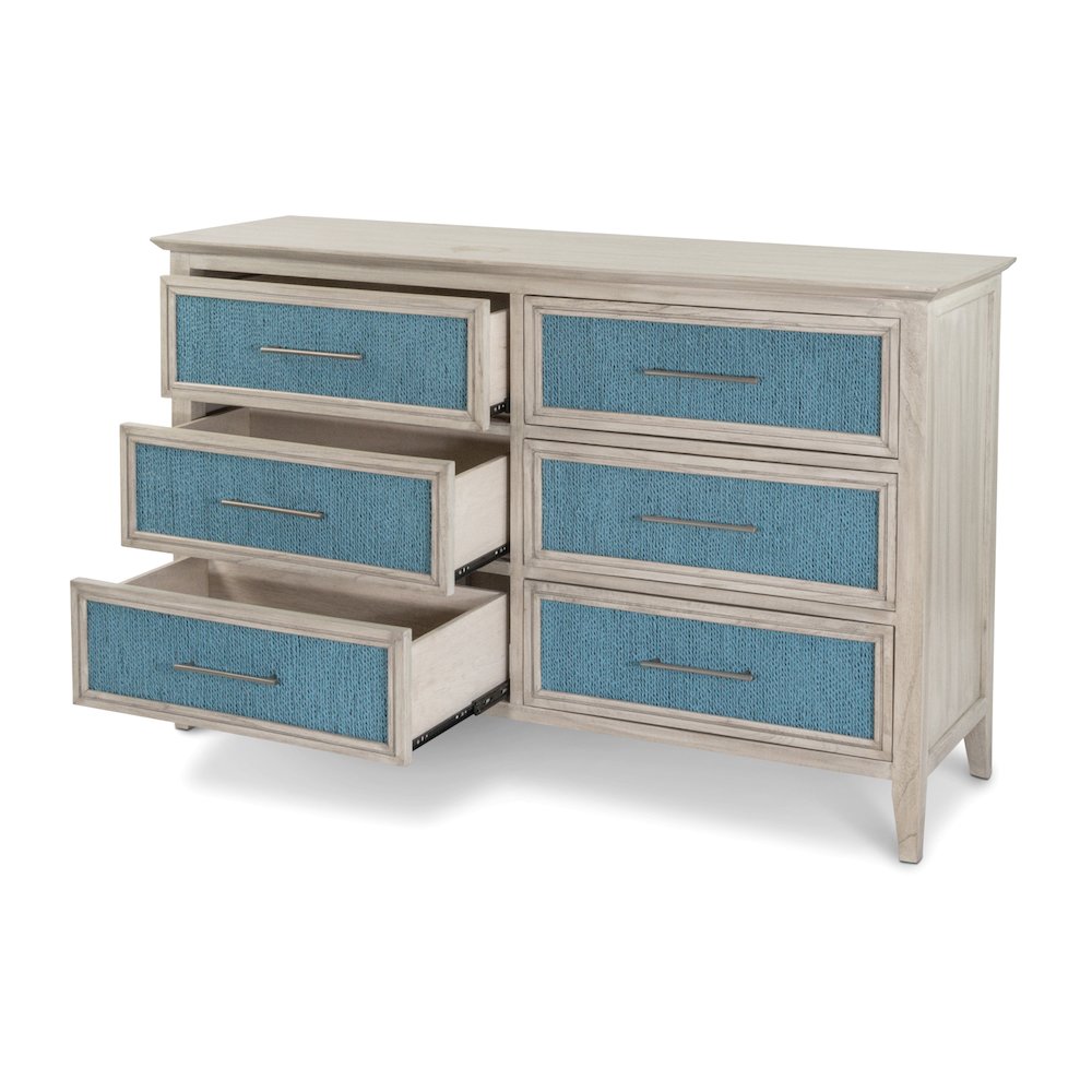 Ocean Isles 6 Drawer Woven Dresser Ocean Blue and Aged Ivory Finish. Picture 3