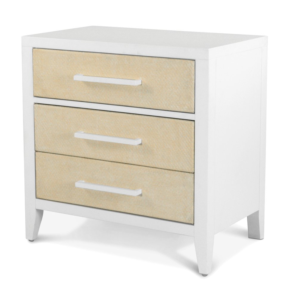 Miramar - 3 Drawer Woven Nightstand with Power Strip, USB-A and USB-C Port. Picture 1