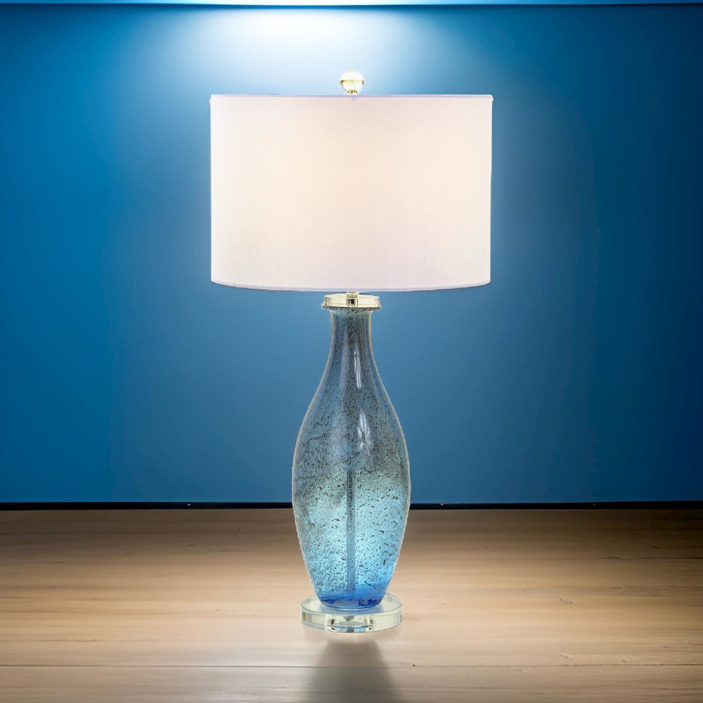 Everly - 30" Blue Tone Art Glass with Crystal Base - Set of 2 - Blue Finish. Picture 2
