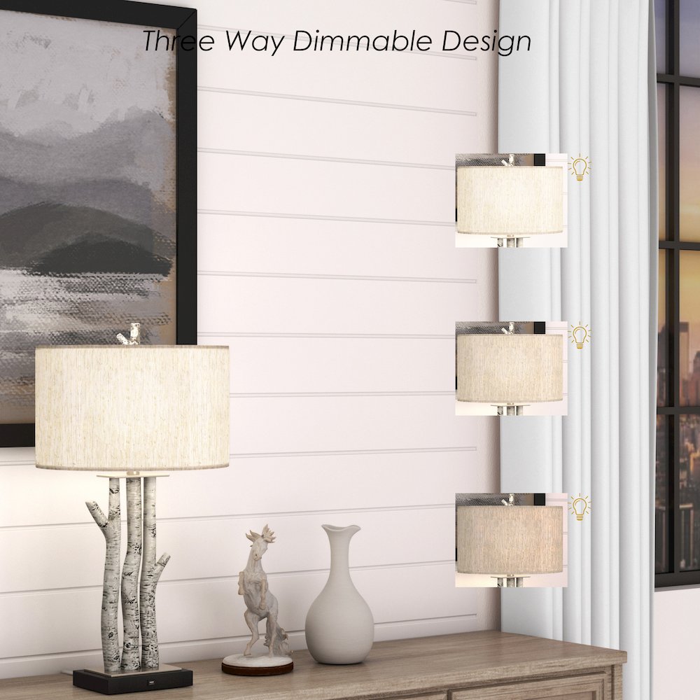 Birchwood Trio - 29.5" Table Lamp with USB - Set of 2 - White Wash Finish. Picture 4