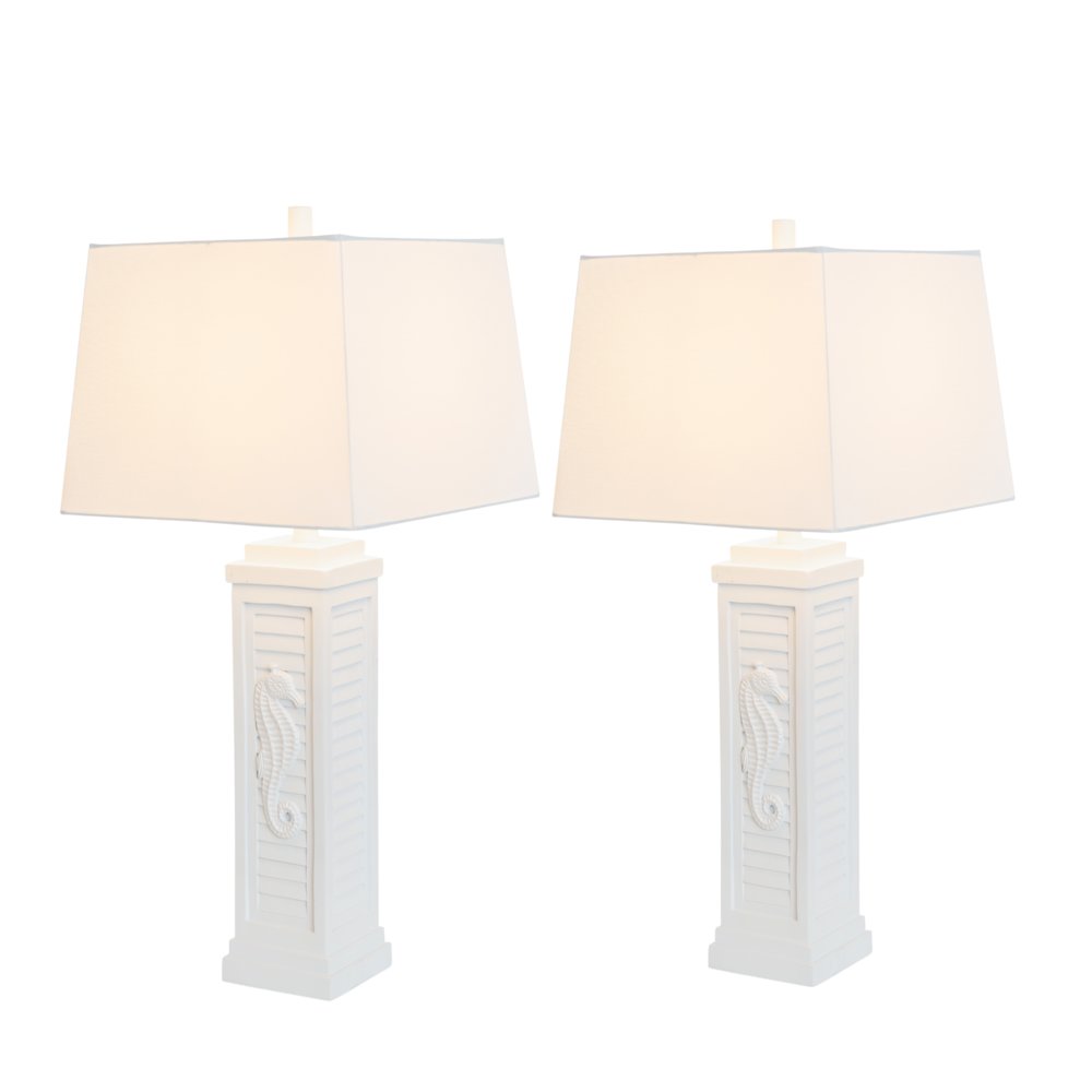 Sea Horse Shutter - 32" Shutter Lamp with USB - Set of 2 - White Finish. Picture 1