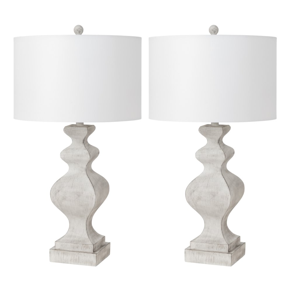 Cyrus - 32" White Farmhouse Polyresin Table Lamp with USB - Set of 2. Picture 1