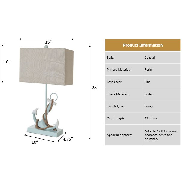 Anchor 28" Distressed Blue Polyresin Coastal Table Lamp, (Set of 2). Picture 6